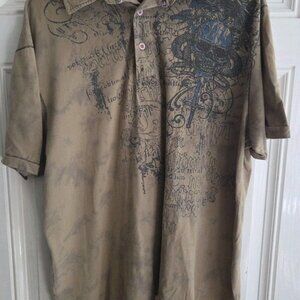 Zero Tolerance Mens Size XL Polo Shirt Skull Dragon Design Brown